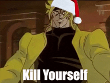 dio from jojo 's bizarre adventure is wearing a santa hat .