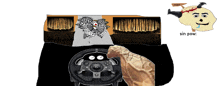 a drawing of a steering wheel next to a drawing of a face that says sin pow
