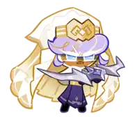 a cookie run character with a sword and a crown on her head