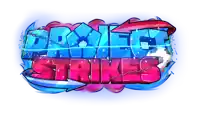 a graffiti style logo for project strikes with a blue arrow