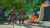 a cartoon of monkeys and a snake with the words power 3d on the bottom