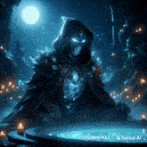a painting of a hooded figure with a blue light coming out of his chest that says hailuo ai