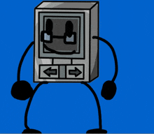 a cartoon drawing of a box with a face and two arrows pointing to the right and left