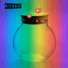a glass jar with a pink thumbs up icon inside of it