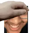 a woman wearing glasses and a hat is smiling with a cat covering her eyes .