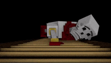 a skeleton is sitting on a set of wooden stairs .