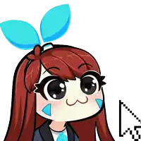a cartoon drawing of a girl with red hair and blue bows