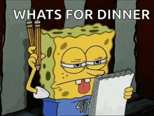 a cartoon of spongebob holding a pencil and a piece of paper .