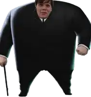a man in a suit is holding a cane in his hand