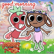 a picture of two cartoon characters with the words good morning on it