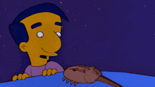 a cartoon character says nice doggy while holding something