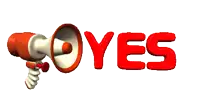 a cartoon illustration of a megaphone with the word yes on it