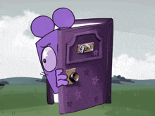 a cartoon drawing of a purple door with a sign on it that says eka
