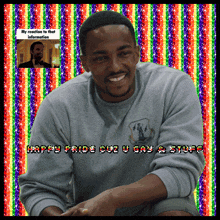 a picture of a man with the words happy pride guy u gay stuff