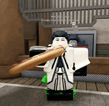 a cartoon character holding a hot dog with the name mercutio leshi on the bottom