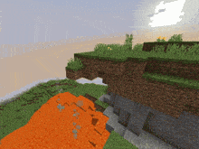a screenshot of a video game with a cliff and lava