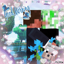a collage of minecraft characters with the words good morning written on it