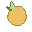 a pixel art drawing of an orange with a green leaf on top .