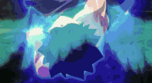 a pixelated image of a shark 's mouth with a blue background