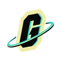 a black letter g is surrounded by a blue ring on a white background