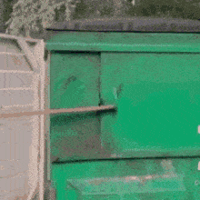 a raccoon is sticking its head out of a green trash can with the words homosexuals written on the bottom