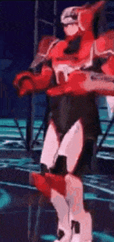 a robot is dancing in a dark room .