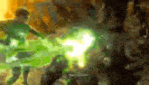 a man in a green lantern costume is holding a green light .