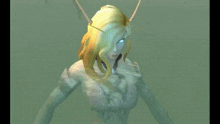 a computer generated image of a female elf with blonde hair and blue eyes