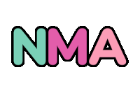 the word nma is in pink and green on a white background