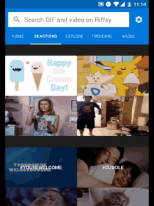 a phone screen shows a search for gifs and video