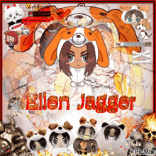 a picture of anime characters with the name ellen jagger in red