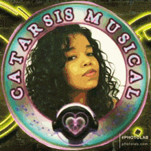 a picture of a girl in a circle that says ' car sis musical '