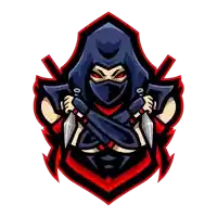 a ninja with red eyes is holding two daggers