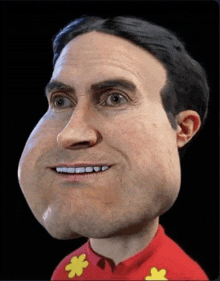 a caricature of a man with a big nose and a red shirt