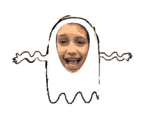 a drawing of a girl wearing a ghost costume with her face visible .
