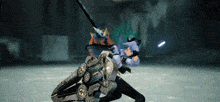 a video game character is being attacked by a monster