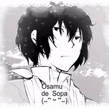 a black and white drawing of a person with the name osamu de sopa