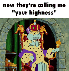 squidward from spongebob is sitting on a throne with a crown on his head