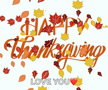 a happy thanksgiving greeting card with leaves and the words " love you "