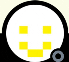 a white circle with yellow squares on it and a black circle with a yellow square on it .