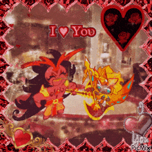 a valentine 's day greeting card with two cartoon characters and the words " i love you "