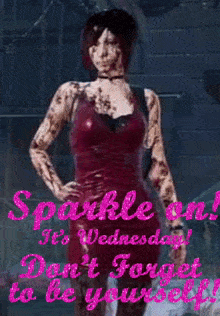 a poster with a woman in a red dress and the words sparkle on it 's wednesday