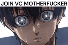a picture of a boy with the words join vc motherfucker written above it