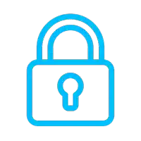 a blue icon of a padlock with a key hole