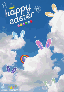 happy easter easter rabbit hunt easter egg hunt clouds easter holidays