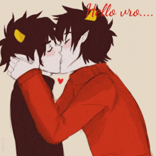 a drawing of two boys kissing with the words hello vro written on the bottom