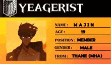 a badge that says yeagerist on it with a picture of a man