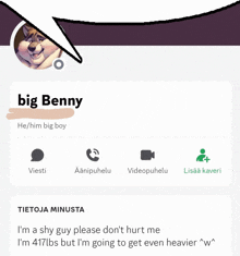 a screenshot of a big benny 's profile