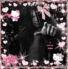 a picture of a man with long hair and a hello kitty