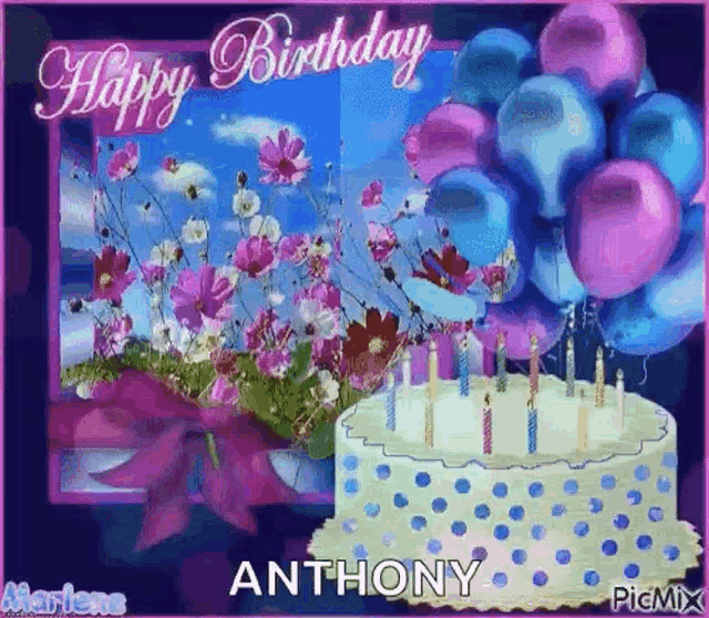happy birthday cake and balloons